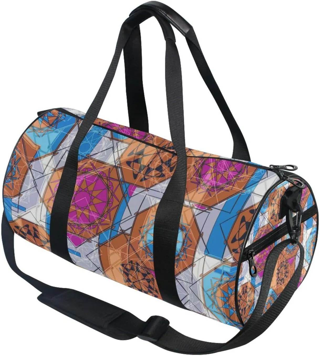 Colorful Floral and Geometric Modern Abstract Design Portable Gym Bag, Travel Bag, Luggage bag, Sports Bag, Toiletry Bag with Handles, Detachable Shoulder Strap 17.6 x 9 x 9 inch