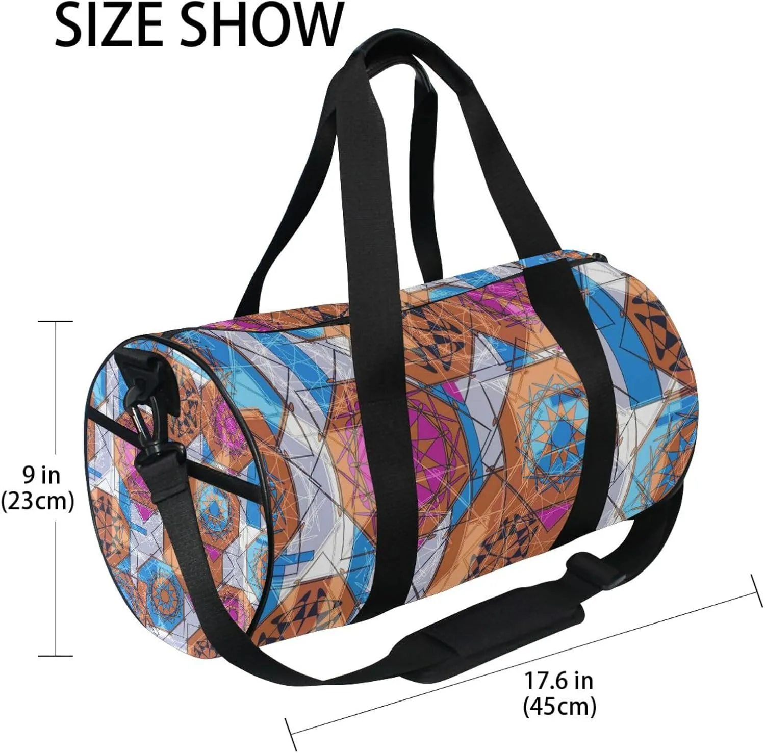 Colorful Floral and Geometric Modern Abstract Design Portable Gym Bag, Travel Bag, Luggage bag, Sports Bag, Toiletry Bag with Handles, Detachable Shoulder Strap 17.6 x 9 x 9 inch