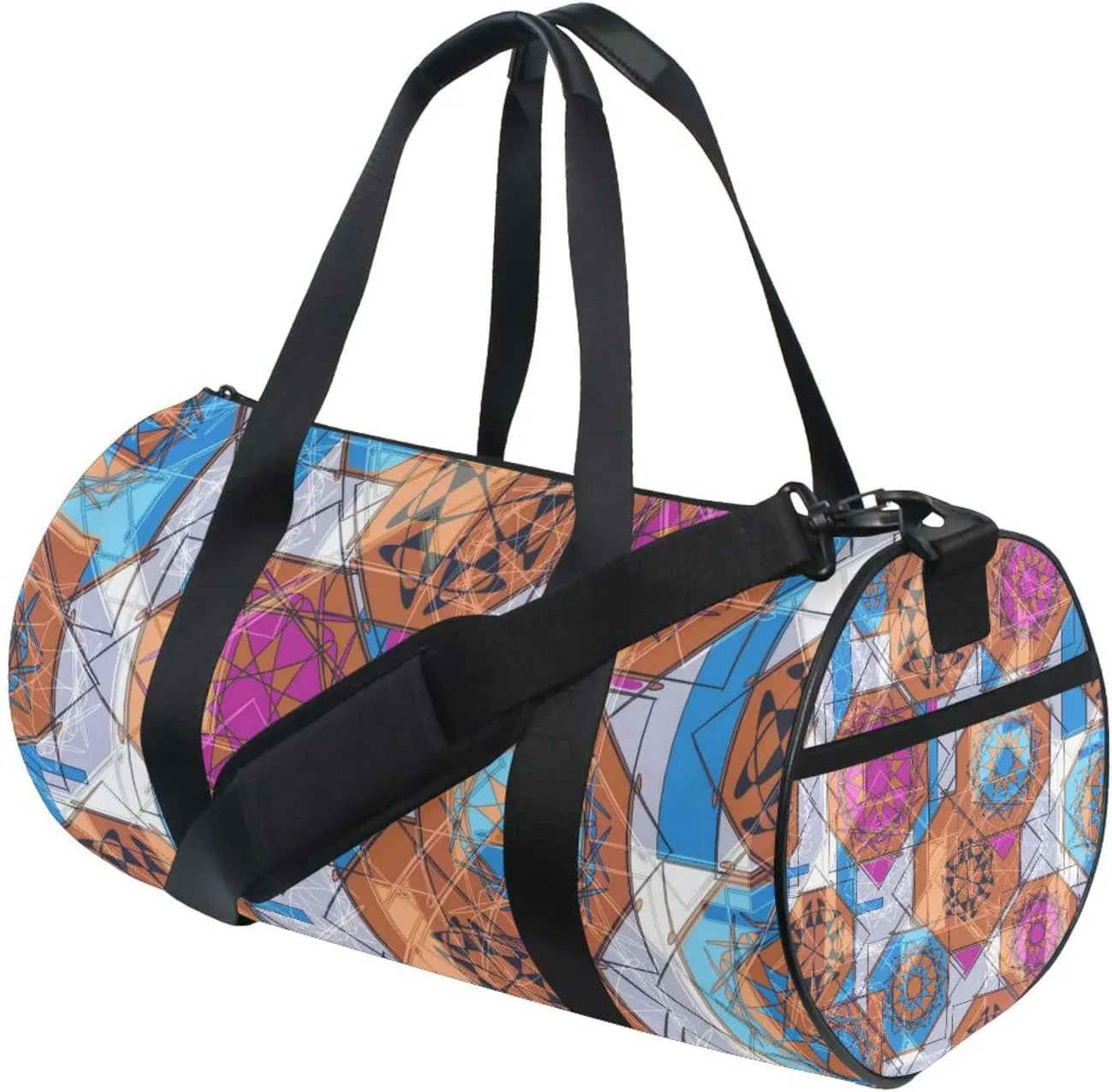 Colorful Floral and Geometric Modern Abstract Design Portable Gym Bag, Travel Bag, Luggage bag, Sports Bag, Toiletry Bag with Handles, Detachable Shoulder Strap 17.6 x 9 x 9 inch
