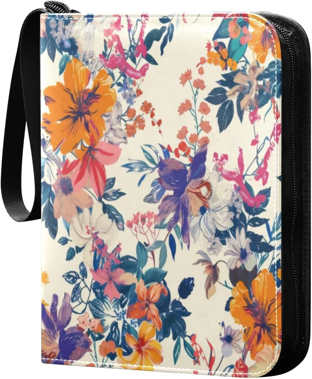 Colorful Flowers Card Binder 4-Pocket, 400 Pockets Card Holder with 50 Removable Sleeves and Zipper for Games Baseball Football Sports Card
