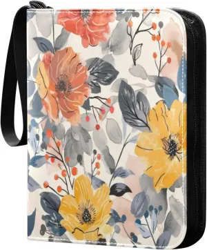 Colorful Flowers Card Binder 4-Pocket, 400 Pockets Trading Cards Holder Games Card Albums Storage Organizer Case for Football, Baseball Cards