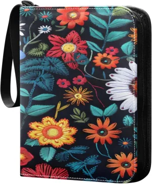 Colorful Flowers Card Binder 4-Pocket, 400 Pockets Trading Cards Holder Games Card Albums Storage Organizer Case for Football, Baseball Cards