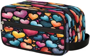 Colorful Love Pattern Travel Toiletry Bag for Women Men Waterproof Cosmetic Makeup Bag Shaving Bag Storage Bags with Handle for Toiletries and Shaving Accessories