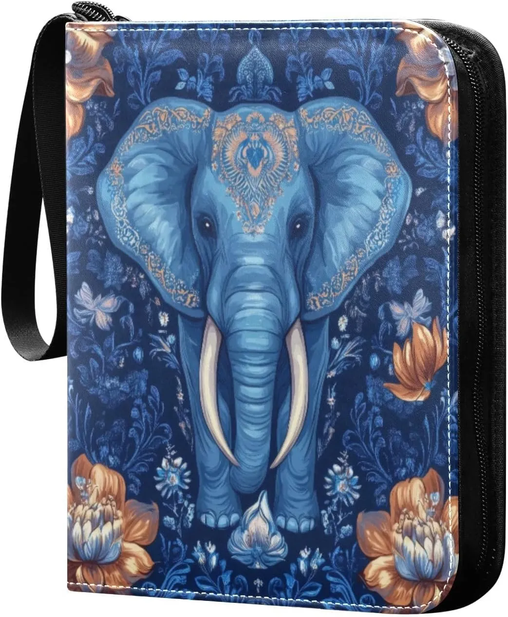 Colorful Paisley Elephant Card Binder 4-Pocket, 400 Pockets Card Holder with 50 Removable Sleeves and Zipper for Games Baseball Football Sports Card