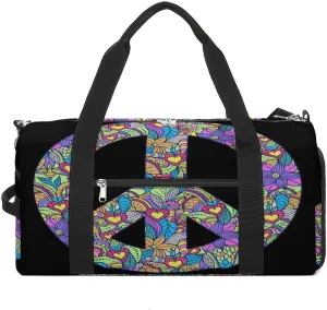 Colorful Peace Symbol Black Print Duffel Bag for Boys Girls with Waterproof Shoe Compartment