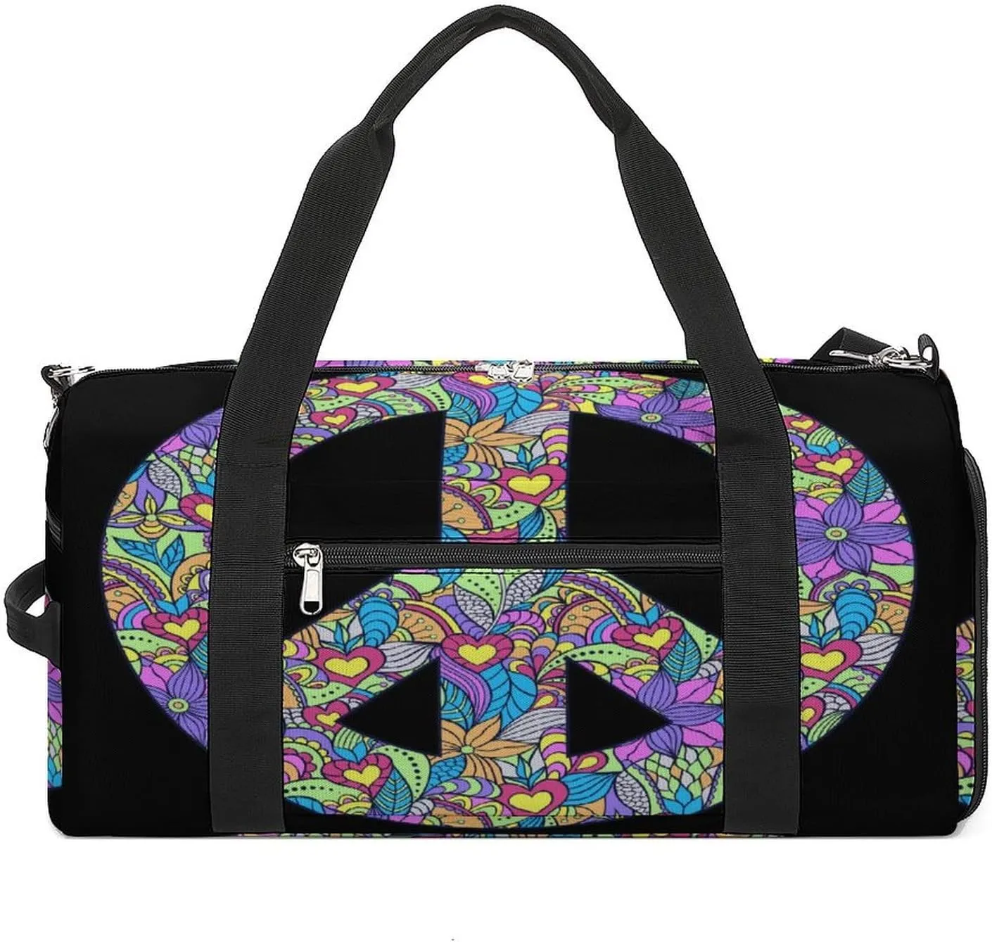 Colorful Peace Symbol Black Print Duffel Bag for Boys Girls with Waterproof Shoe Compartment