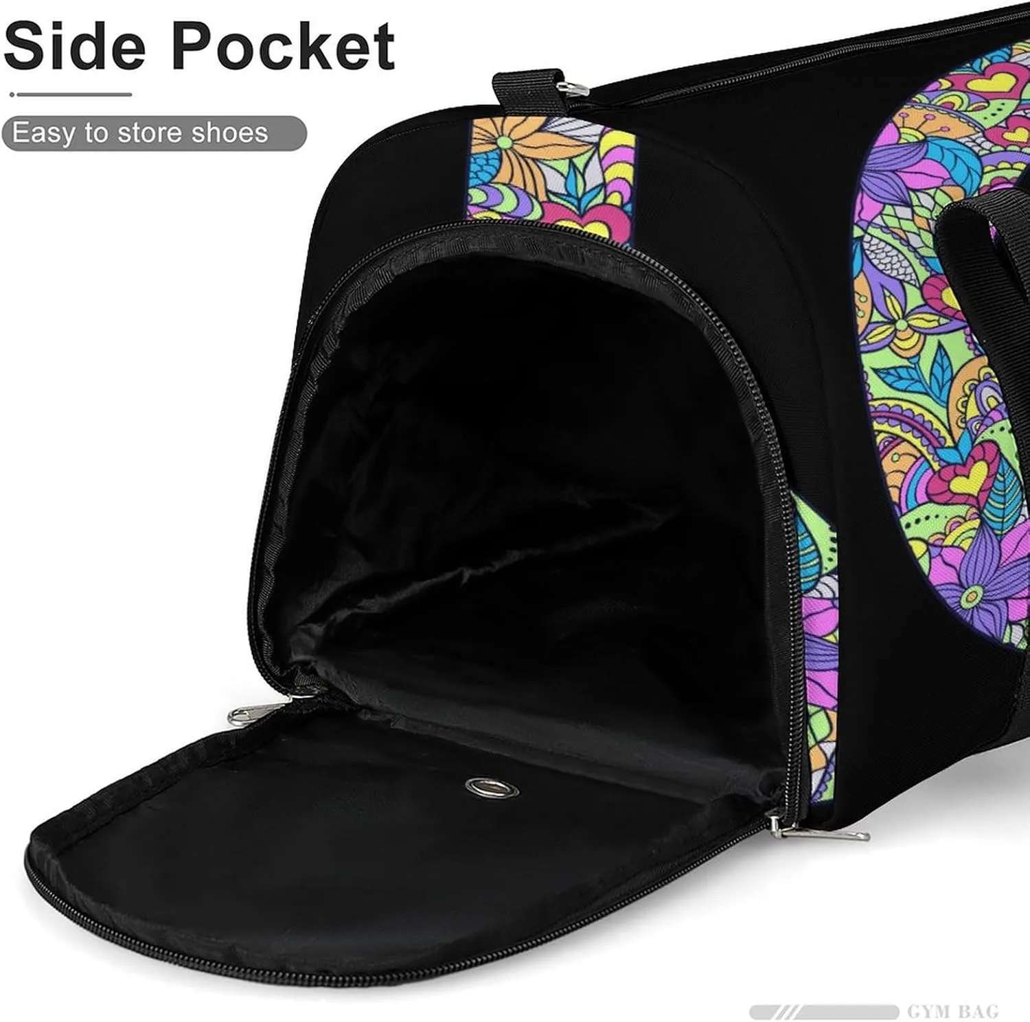 Colorful Peace Symbol Black Print Duffel Bag for Boys Girls with Waterproof Shoe Compartment
