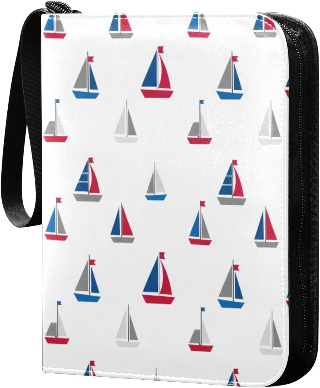 Colorful Sailboats White Trading Card Binder with Sleeves PU Leather Holds 400 Cards,Double Sided Trading Card Folder with Zipper Collection Binder Album Book Case for Boys Girls