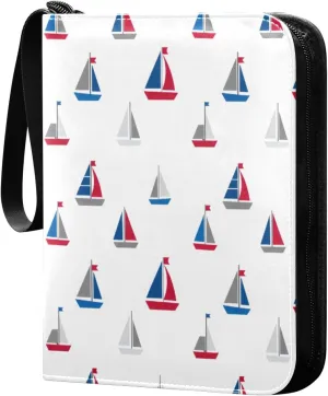 Colorful Sailboats White Trading Card Binder with Sleeves PU Leather Holds 400 Cards,Double Sided Trading Card Folder with Zipper Collection Binder Album Book Case for Boys Girls