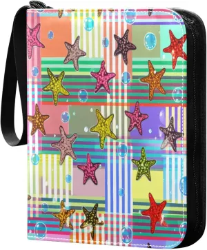 Colorful Starfish Card Binder 4-Pocket, 400 Pockets Trading Cards Holder Games Card Albums Storage Organizer Case for Football, Baseball Cards