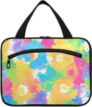 Colorful Tie Die Flowers hanging kits for men with hook, designer compact toiletry bag hanging for travel must bathroom estuche para guardar maquillaje L