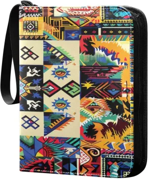 Colorful Tribal Design Card Binder 4-Pocket, 400 Pockets Trading Cards Holder Games Card Albums Storage Organizer Case for Football, Baseball Cards