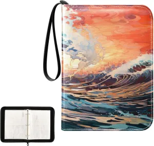 Colorful Waves Collectible Trading Card Albums, Waterproof PU Card Collection Binder Fits 400 Cards with Removable Sleeves for Baseball Card, Football Card