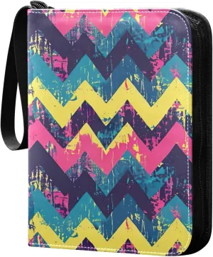 Colorful Zigzag Pattern Card Binder 4-Pocket, 400 Pockets Trading Cards Holder Games Card Albums Storage Organizer Case for Football, Baseball Cards