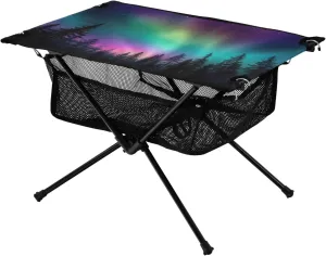 Coloured Aurora Lights Portable Folding Camping Table, Compact Lightweight Beach Table with Carrying Bag for Outdoor Picnics, BBQs, Camp