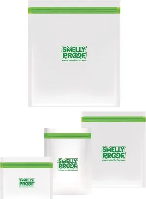 COMBO PACK: 40 x Reusable Food Storage Bags by Smelly Proof, Dishwasher-Safe, US Made, CLEAR, 4-Sizes: XL Gallon, Quart, Snack & Medium Sandwich Bags