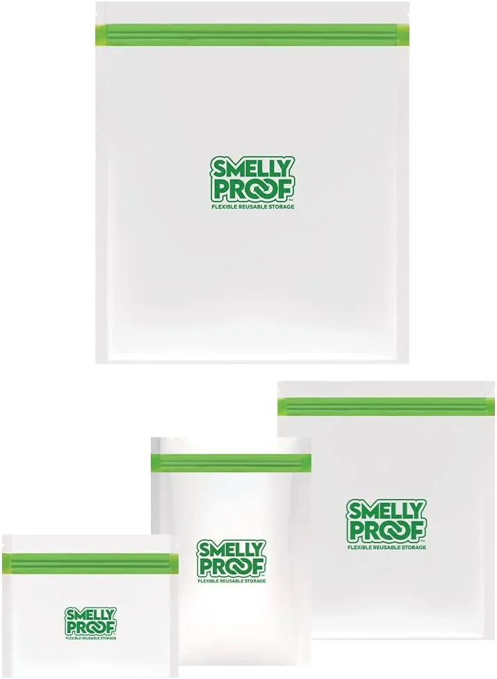 COMBO PACK: 40 x Reusable Food Storage Bags by Smelly Proof, Dishwasher-Safe, US Made, CLEAR, 4-Sizes: XL Gallon, Quart, Snack & Medium Sandwich Bags