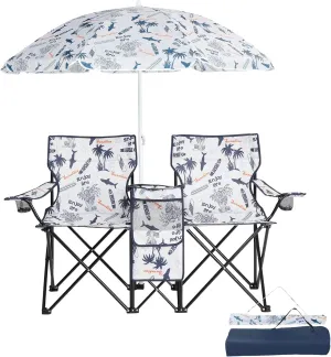 Compact Backpack Folding Chair Lightweight Beach Camping Chair for Adults,Portable Heavy Duty Outdoor 2-Seat Loveseat Chairs with Removable Sun Umbrella Weight Capacity 180 lbs for Outdoor Lawn