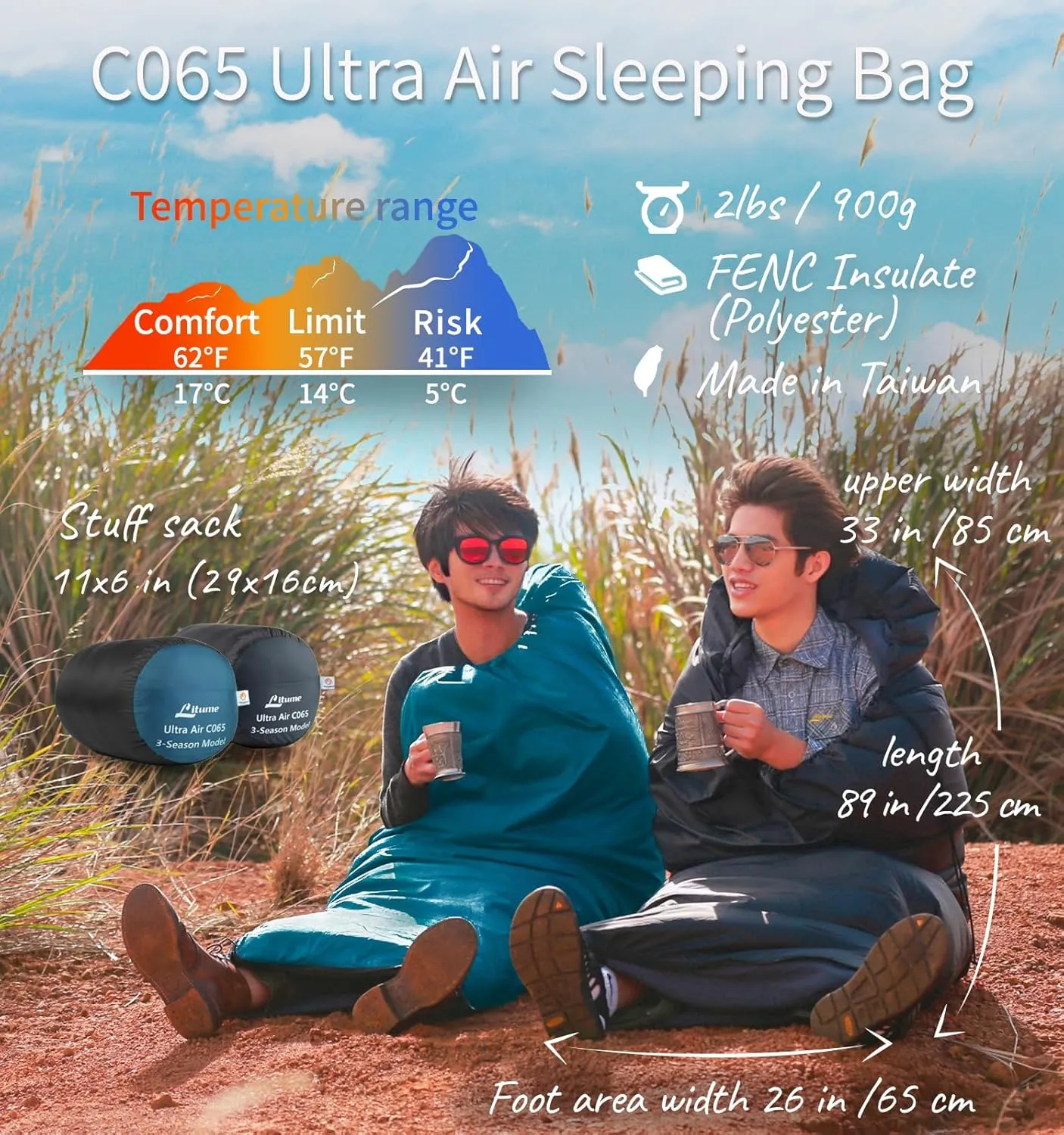 Compact Velvet Lined Sleeping Bag, Lightweight Three Season Sleeping Bag, Water Repelling Sack for Warm and Cold Weather, Comfortable, Backpacking, Hiking, Camping, Traveling