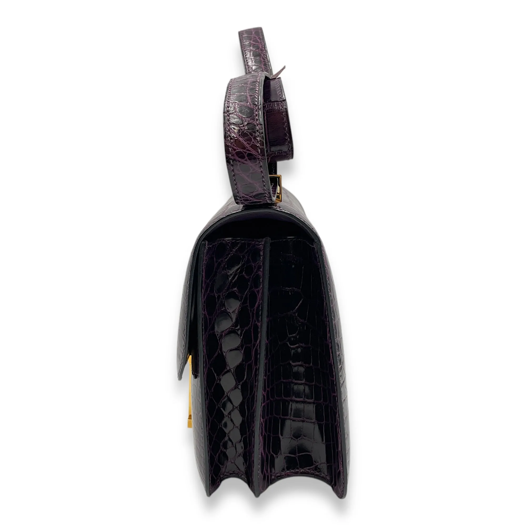 Constance 24 Amethyst in Shiny Alligator, Gold hardware