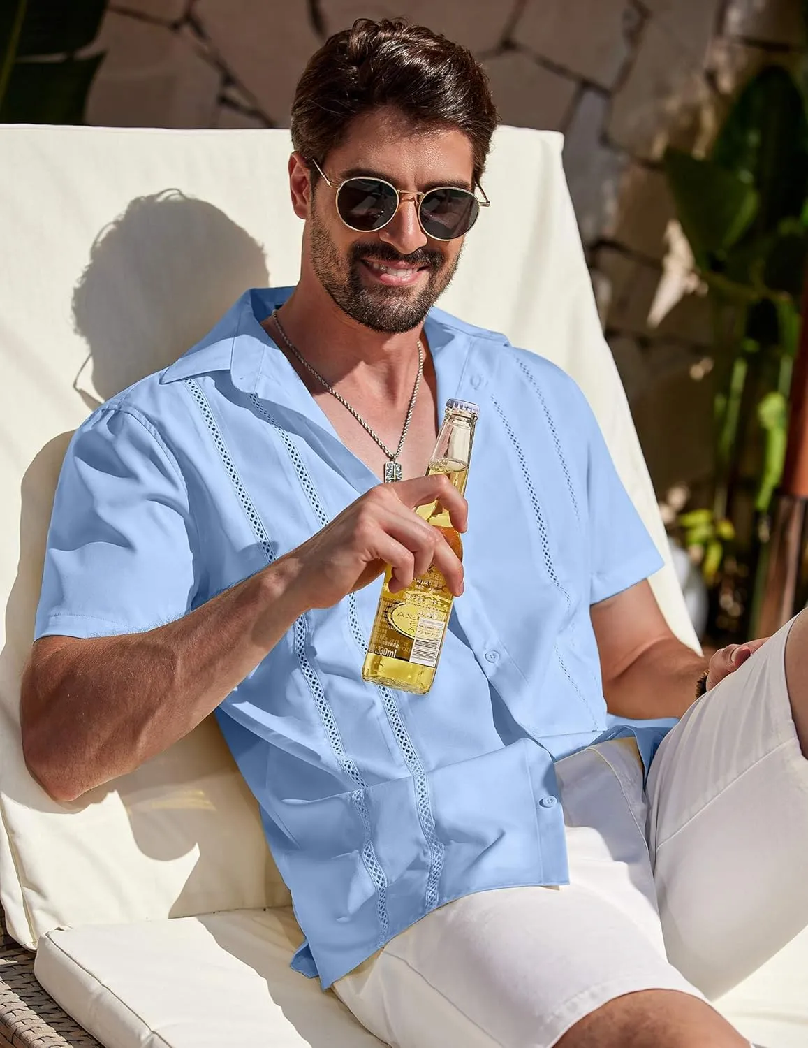 COOFANDY Men's Cuban Guayabera Shirt Summer Beach Vacation Shirt Casual Short Sleeve Button Down Resort Wear