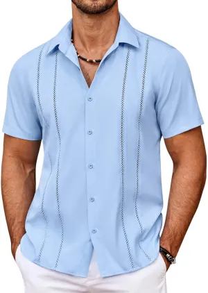 COOFANDY Men's Cuban Guayabera Shirt Summer Beach Vacation Shirt Casual Short Sleeve Button Down Resort Wear
