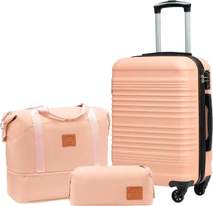 Coolife Luggage Set 3 Piece Luggage Set Carry On Suitcase Hardside Luggage with TSA Lock Spinner Wheels(Pink, 3 piece set (DB/TB/20))