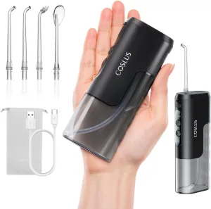 COSLUS Mini Water Flosser for Travel: Portable Compact Design, Cordless Oral Irrigator with 4 Modes, Removable Tank, IPX7 Waterproof for Braces, Orthodontic, Sensitive Teeth On-The-Go Use, Black, T40