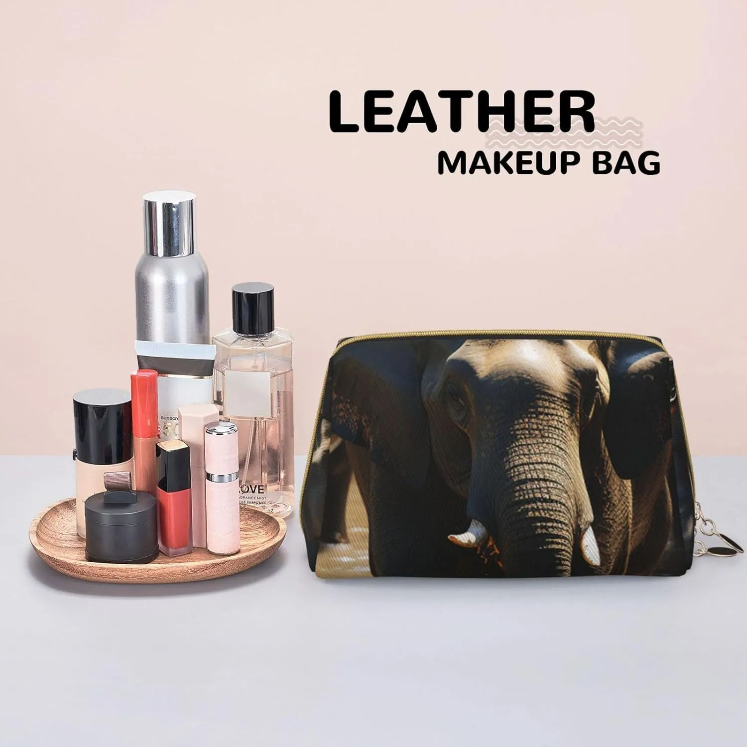 Cosmetic bag Travel Makeup Bag Waterproof Toiletry Pouch Portable Wide open Pouch Elephant drinking water Makeup Organizer Case Large Capacity Zipper Pouch Toiletry bag for women