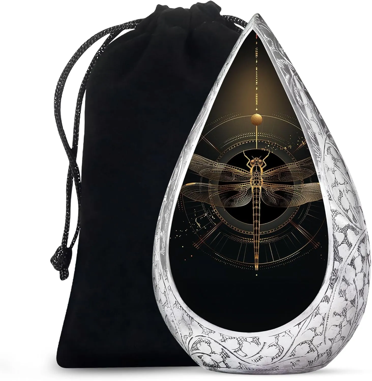 Cosmic Dragonfly Adult Urn for Human Ashes Men and Women - Large Drop Ash Urns for Humans - Funeral Urns for Ashes - Burial Black Urn with Velvet Bag, 10 Inch