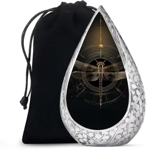 Cosmic Dragonfly Adult Urn for Human Ashes Men and Women - Large Drop Ash Urns for Humans - Funeral Urns for Ashes - Burial Black Urn with Velvet Bag, 10 Inch