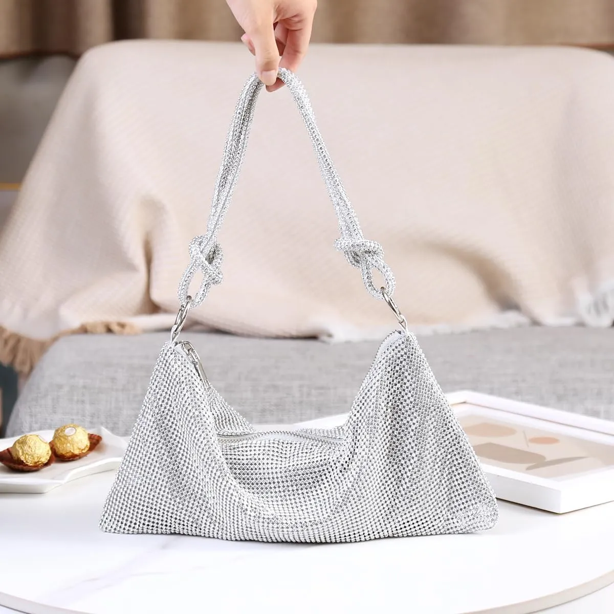 Covelin Womens Fashion Shiny Diamond Handbag Tote Shoulder Evening Bag