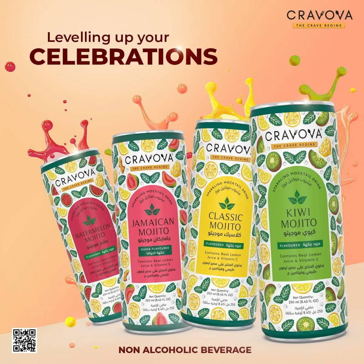 Cravova Mojito | Refreshing Mint Lime Mocktail | Non-Alcoholic Mocktail | Ready-to-Drink Beverage | Perfect for Parties & Gatherings | 12-Pack of 250ml Cans (Watermelon)