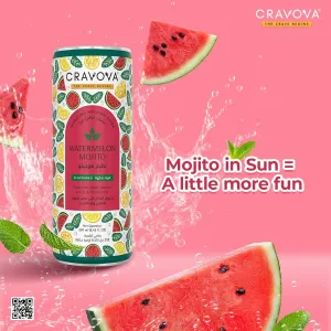 Cravova Mojito | Refreshing Mint Lime Mocktail | Non-Alcoholic Mocktail | Ready-to-Drink Beverage | Perfect for Parties & Gatherings | 12-Pack of 250ml Cans (Watermelon)