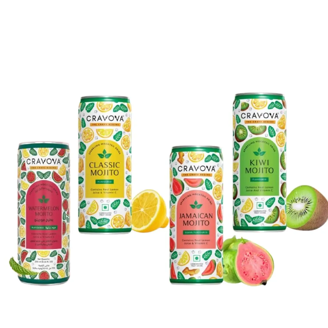 Cravova Mojito | Refreshing Mint Lime Mocktail | Non-Alcoholic Mocktail | Ready-to-Drink Beverage | Perfect for Parties & Gatherings | 12-Pack of 250ml Cans (Watermelon)