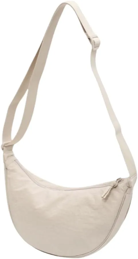 Crescent Bag Trendy Nylon Dumpling Crossbody Bag - Women's Versatile Small Shoulder Purse (Cream)
