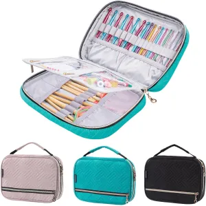 Crochet Hook Case Empty - Quilted Crochet Organizer Case- Crochet Hook Holder for Circular Knitting Needles, Crochet Hooks (up to 8") Knitting & Crochet Supplies - Knitting Accessories