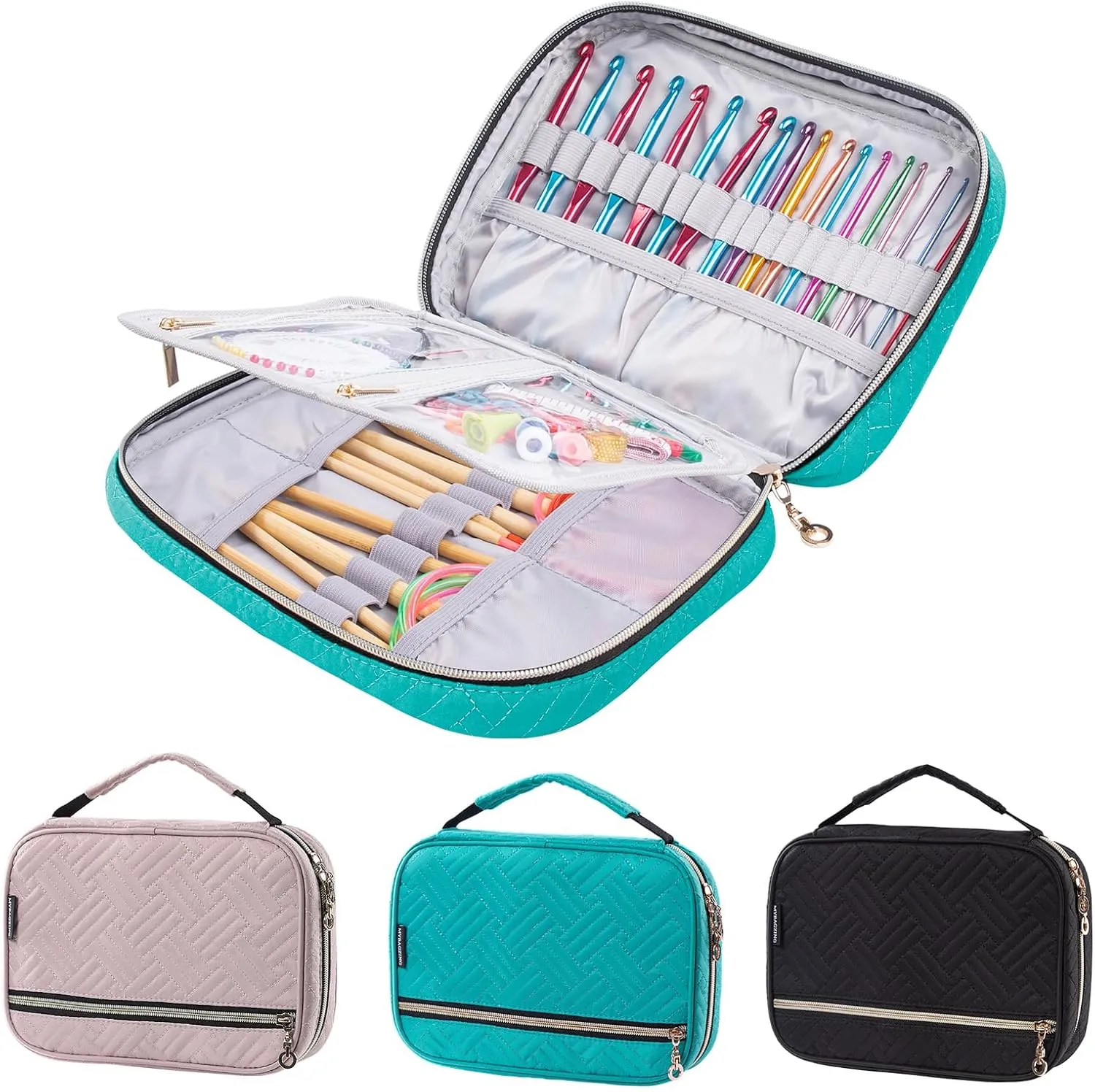 Crochet Hook Case Empty - Quilted Crochet Organizer Case- Crochet Hook Holder for Circular Knitting Needles, Crochet Hooks (up to 8") Knitting & Crochet Supplies - Knitting Accessories