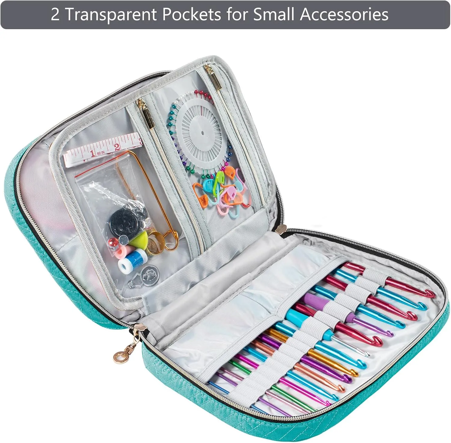 Crochet Hook Case Empty - Quilted Crochet Organizer Case- Crochet Hook Holder for Circular Knitting Needles, Crochet Hooks (up to 8") Knitting & Crochet Supplies - Knitting Accessories