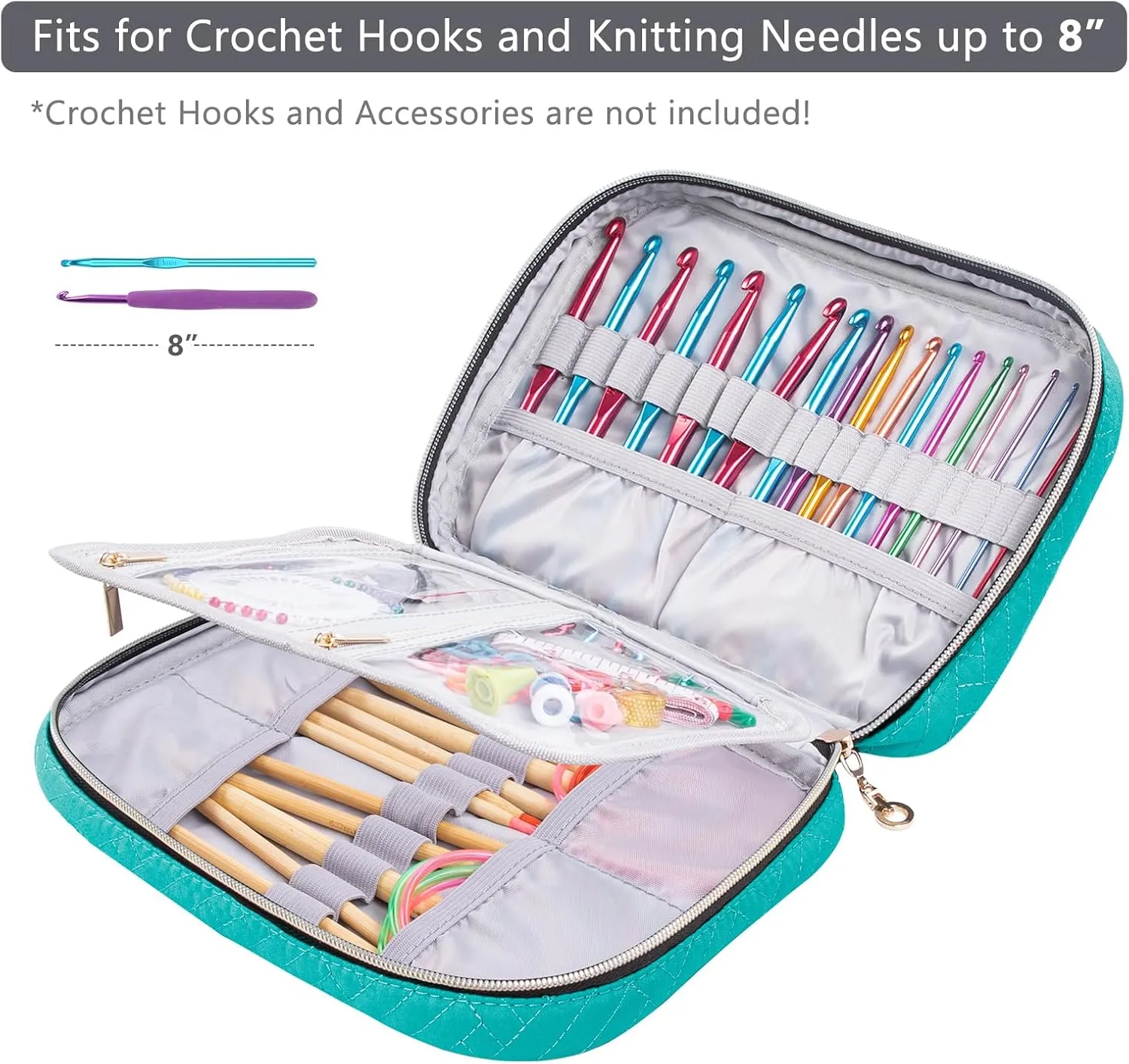 Crochet Hook Case Empty - Quilted Crochet Organizer Case- Crochet Hook Holder for Circular Knitting Needles, Crochet Hooks (up to 8") Knitting & Crochet Supplies - Knitting Accessories