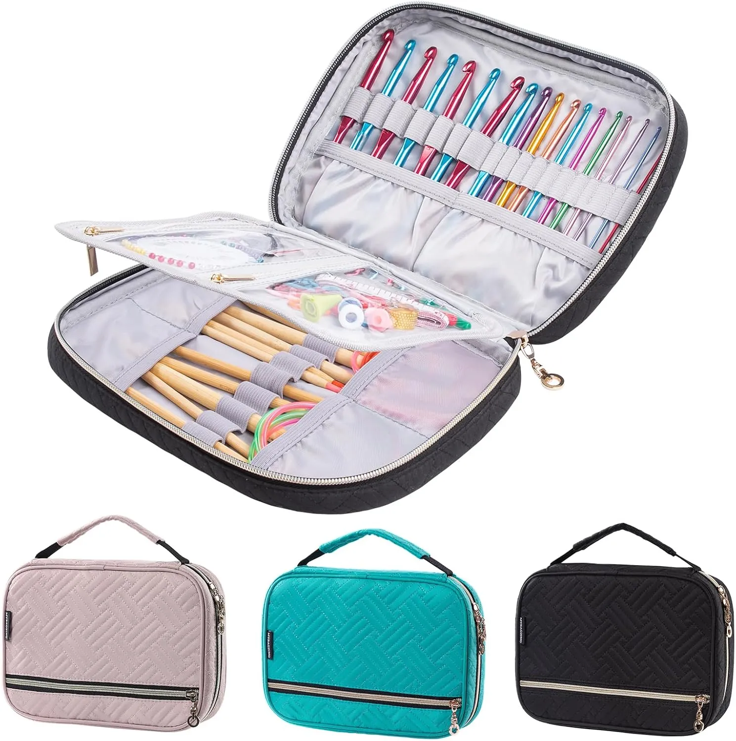 Crochet Hook Case - Quilted Organizer Case - Hook Holder for Circular Knitting Needles & Crochet Hooks (up to 8")