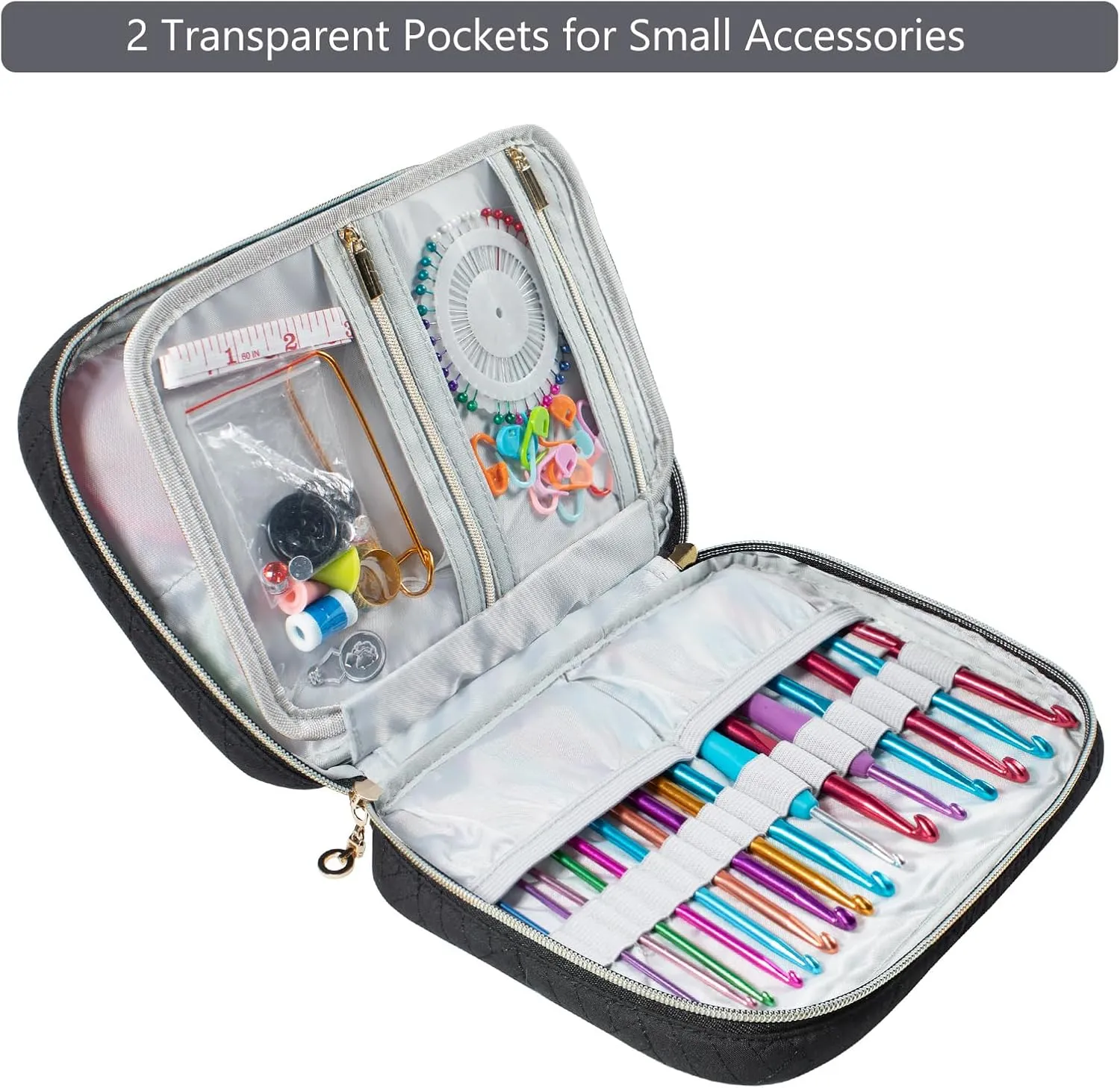 Crochet Hook Case - Quilted Organizer Case - Hook Holder for Circular Knitting Needles & Crochet Hooks (up to 8")