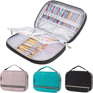 Crochet Hook Case - Quilted Organizer Case - Hook Holder for Circular Knitting Needles & Crochet Hooks (up to 8")