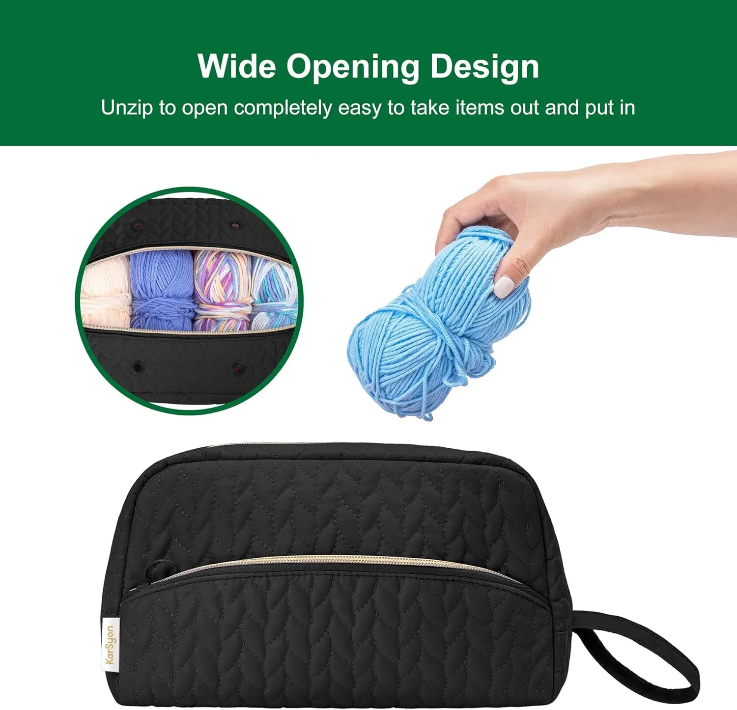 Crochet Yarn Bag Knitting Bag Storage for Crocheting Accessories Crochet Hook Case Organizer Gift for Crochet Lovers (Black), K3201