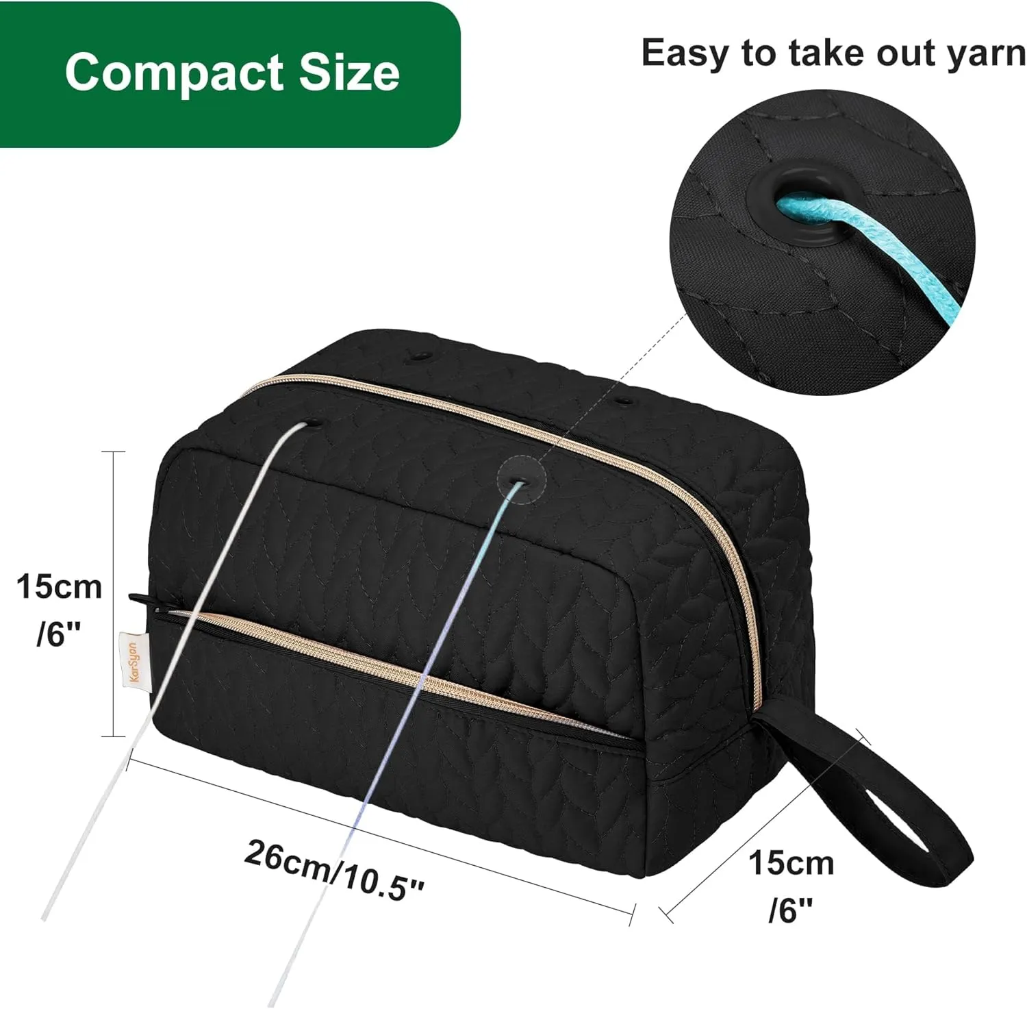 Crochet Yarn Bag Knitting Bag Storage for Crocheting Accessories Crochet Hook Case Organizer Gift for Crochet Lovers (Black), K3201