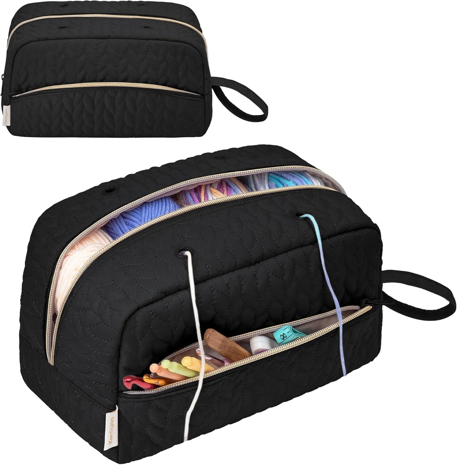 Crochet Yarn Bag Knitting Bag Storage for Crocheting Accessories Crochet Hook Case Organizer Gift for Crochet Lovers (Black), K3201