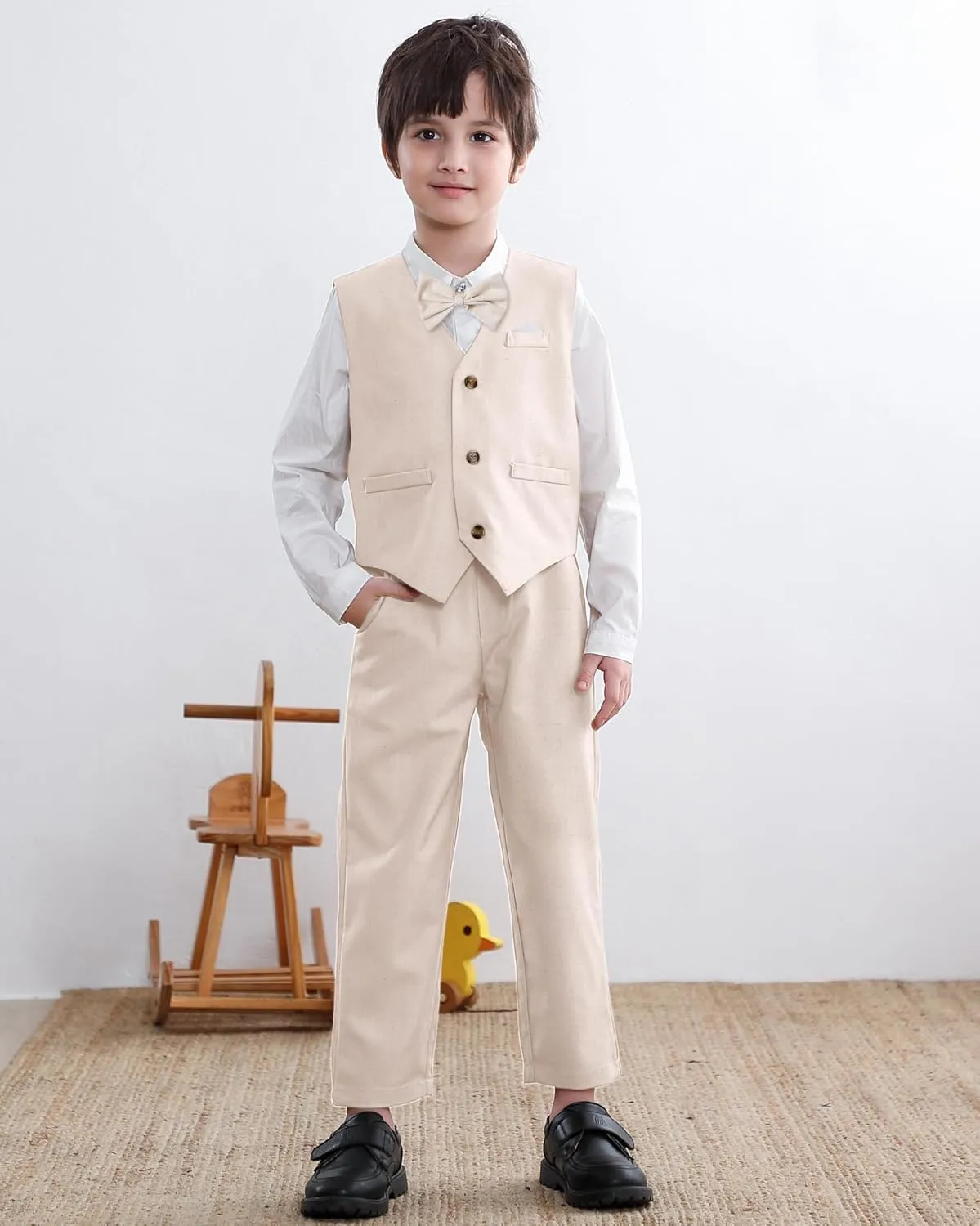 Cromoncent Boy Cotton and Linen Gentleman Suit, Shirt   Pants   Vest, 3 Months - 9 Years