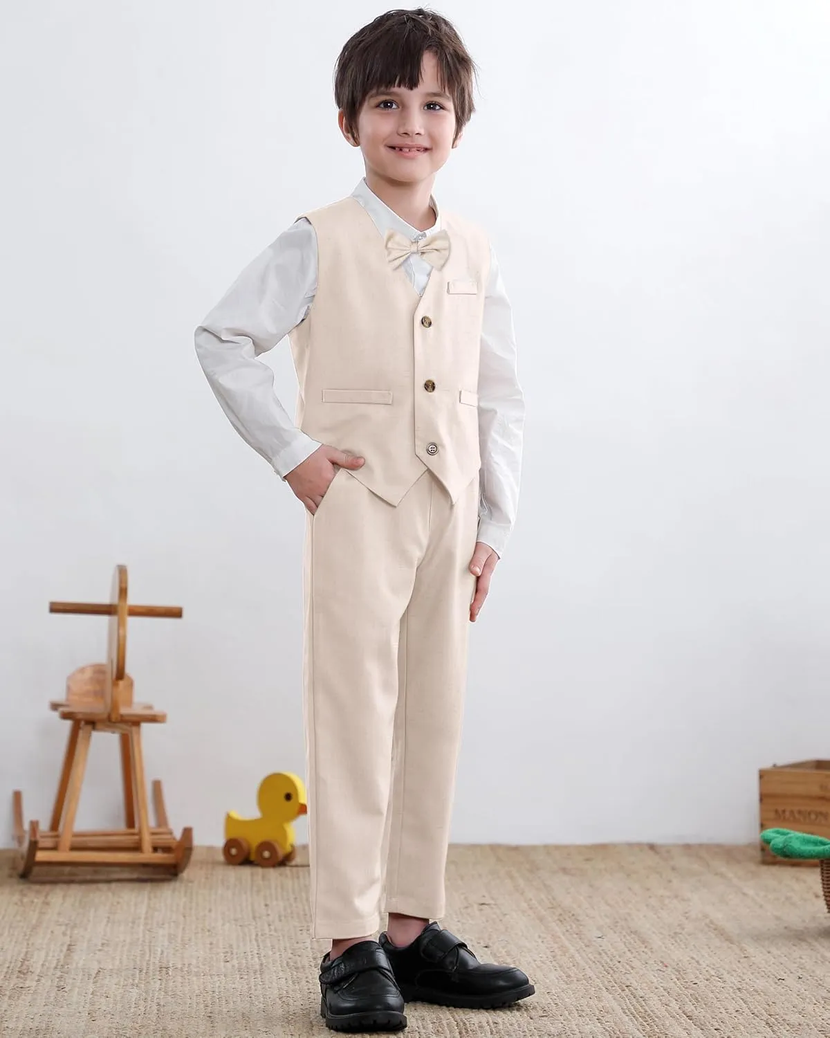 Cromoncent Boy Cotton and Linen Gentleman Suit, Shirt   Pants   Vest, 3 Months - 9 Years