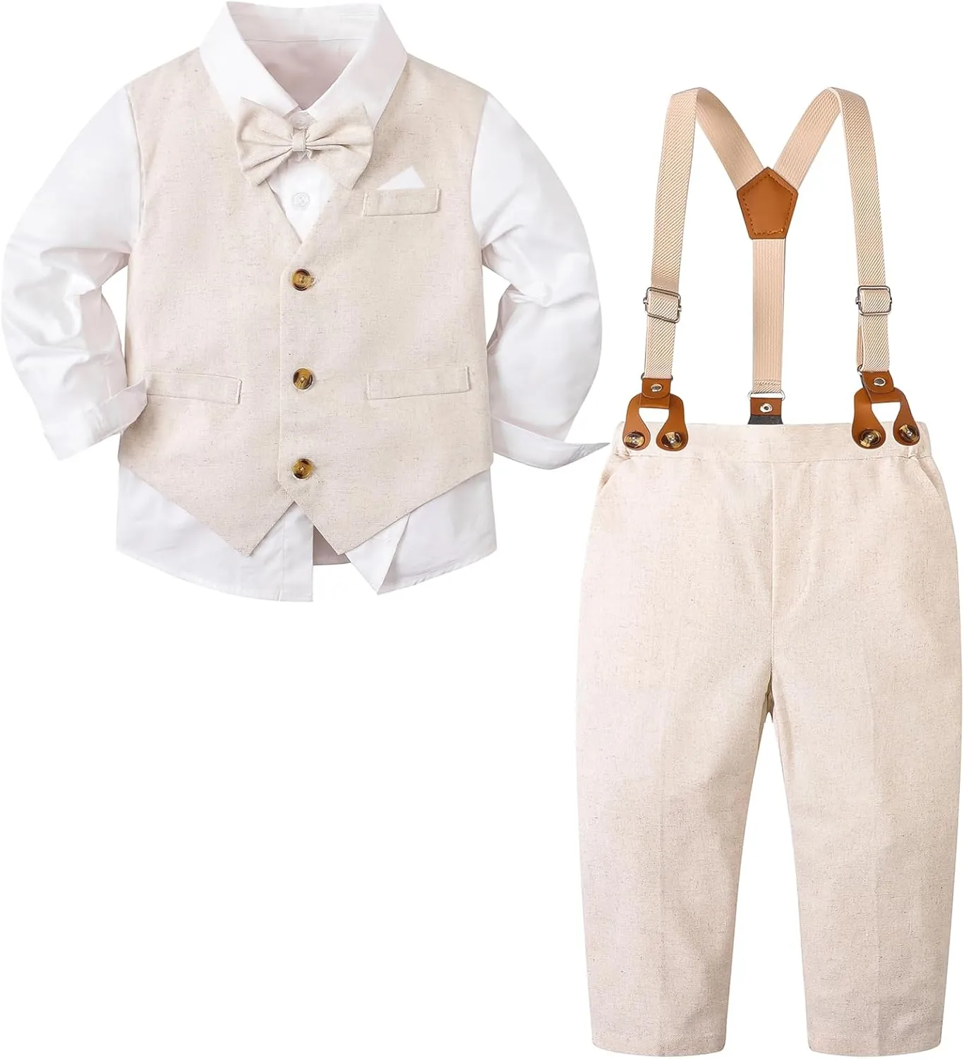 Cromoncent Boy Cotton and Linen Gentleman Suit, Shirt   Pants   Vest, 3 Months - 9 Years