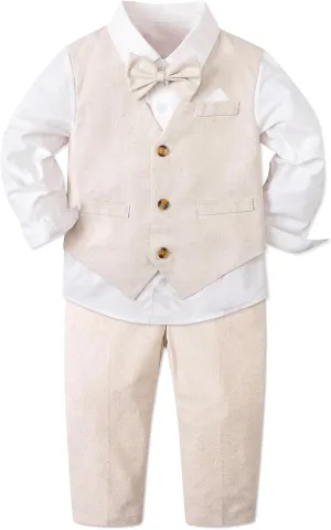 Cromoncent Boy Cotton and Linen Gentleman Suit, Shirt   Pants   Vest, 3 Months - 9 Years